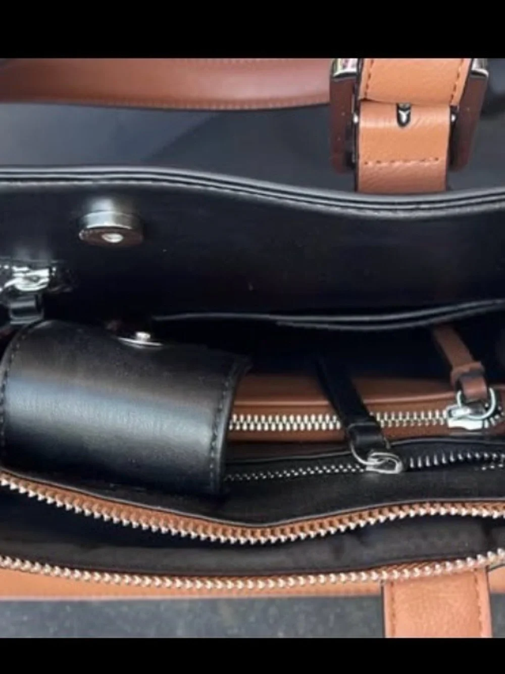 Calvin Klein Brown Leather Satchel with Top Handles